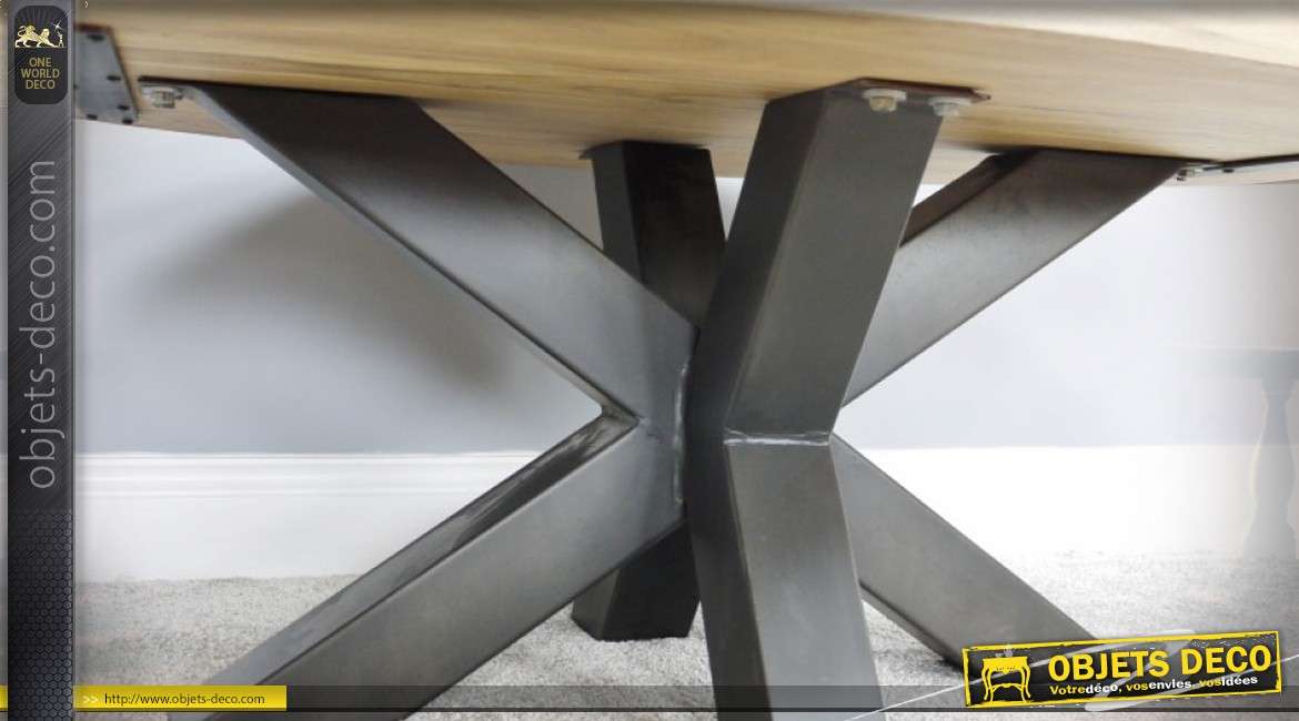 Table basse ovale rustique en métal et bois massif 120 x 80 cm