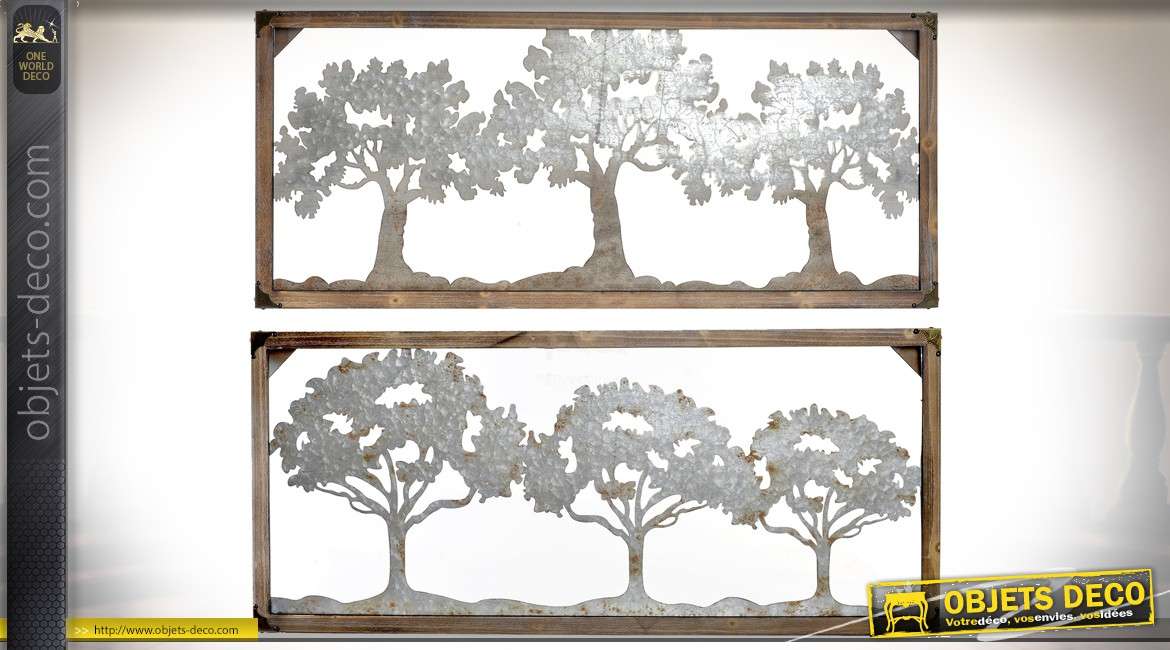 Duo de décorations murales en bois et métal : bosquets d'arbres 116 cm