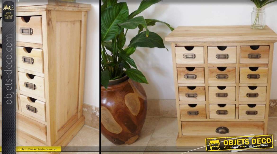 Petit meuble industriel à tiroirs finition bois naturel 60 x 50 cm