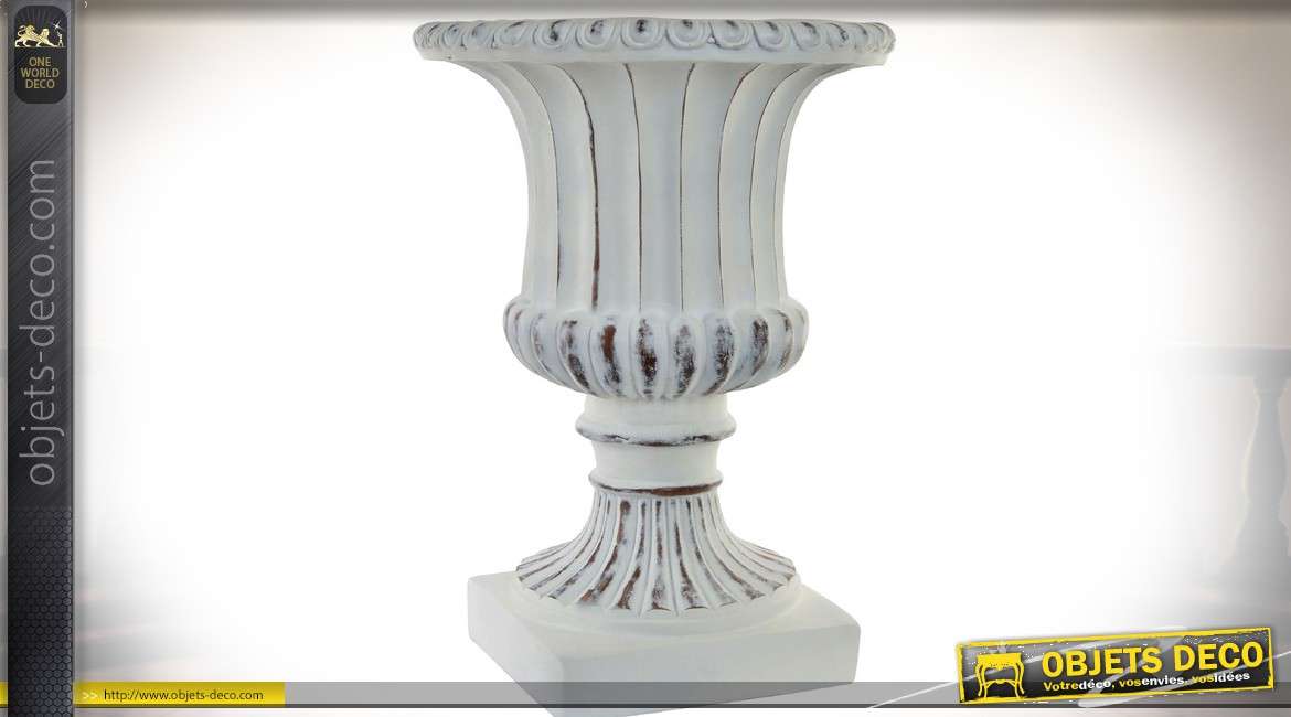 Vase Médicis blanc vieilli 66 cm en fibre de verre