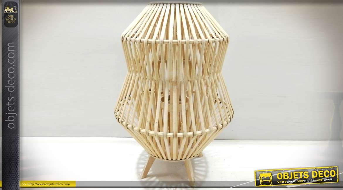 Grande lanterne bougeoir en bambou naturel de style exotique 59 cm
