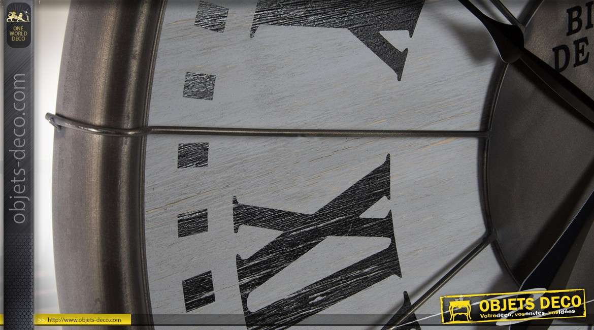 Horloge murale ronde en bois et métal Anciens bistros de Paris Ø 76 cm