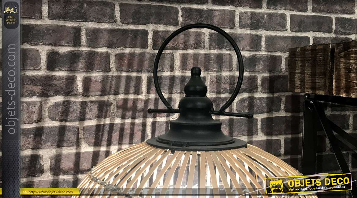 Lampadaire sur trépied en forme de cage en bambou style rétro 89,5 cm