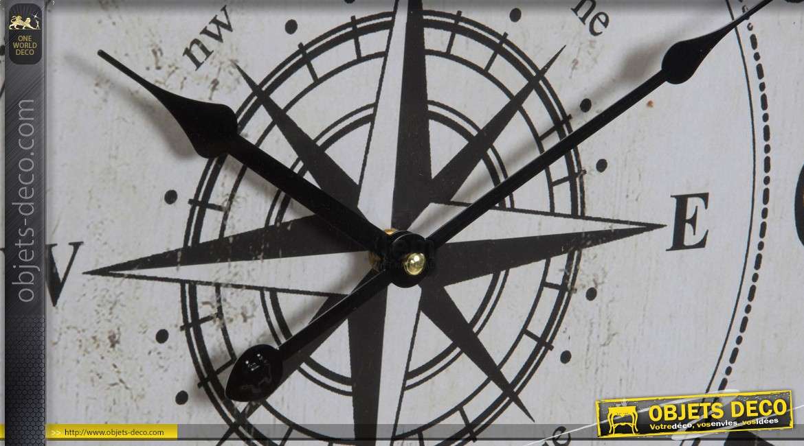 Horloge en métal, zinc et cordage avec cadran en rose des vents Ø 60 cm