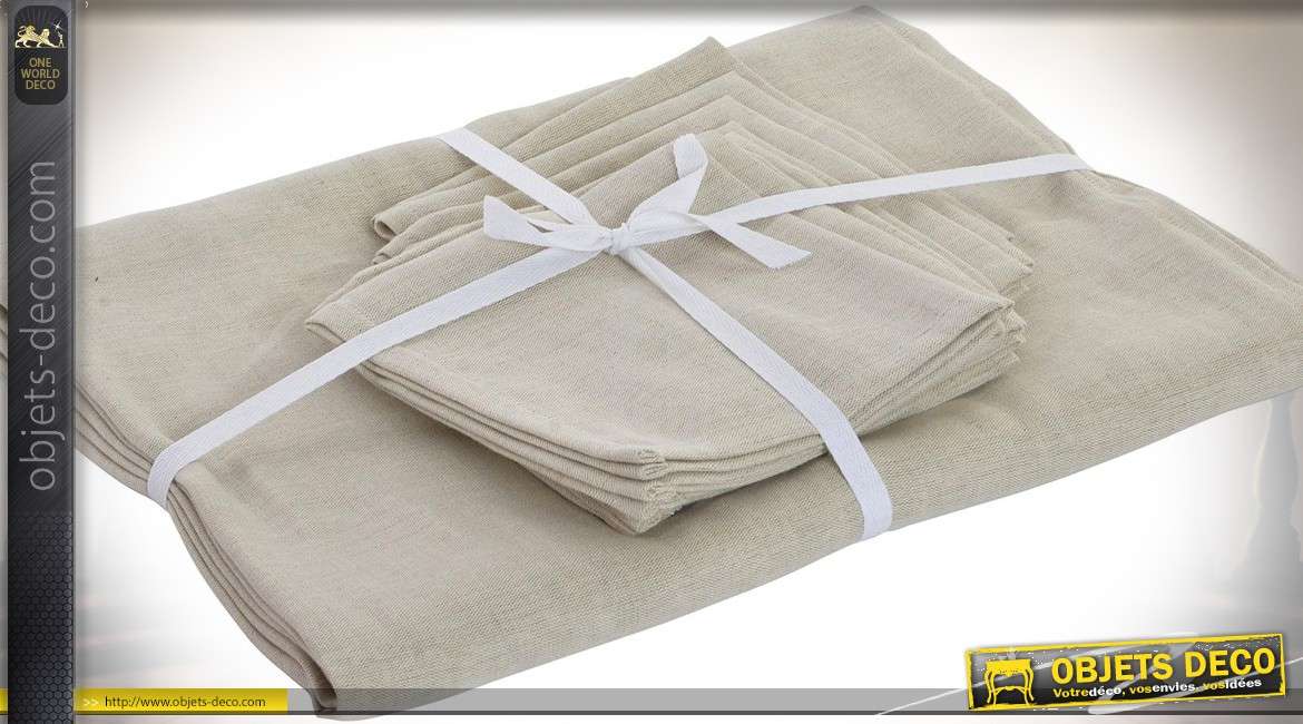 Grande nappe lin et coton 250x150 coloris lin écru 160 gr/m² + 8 serviettes