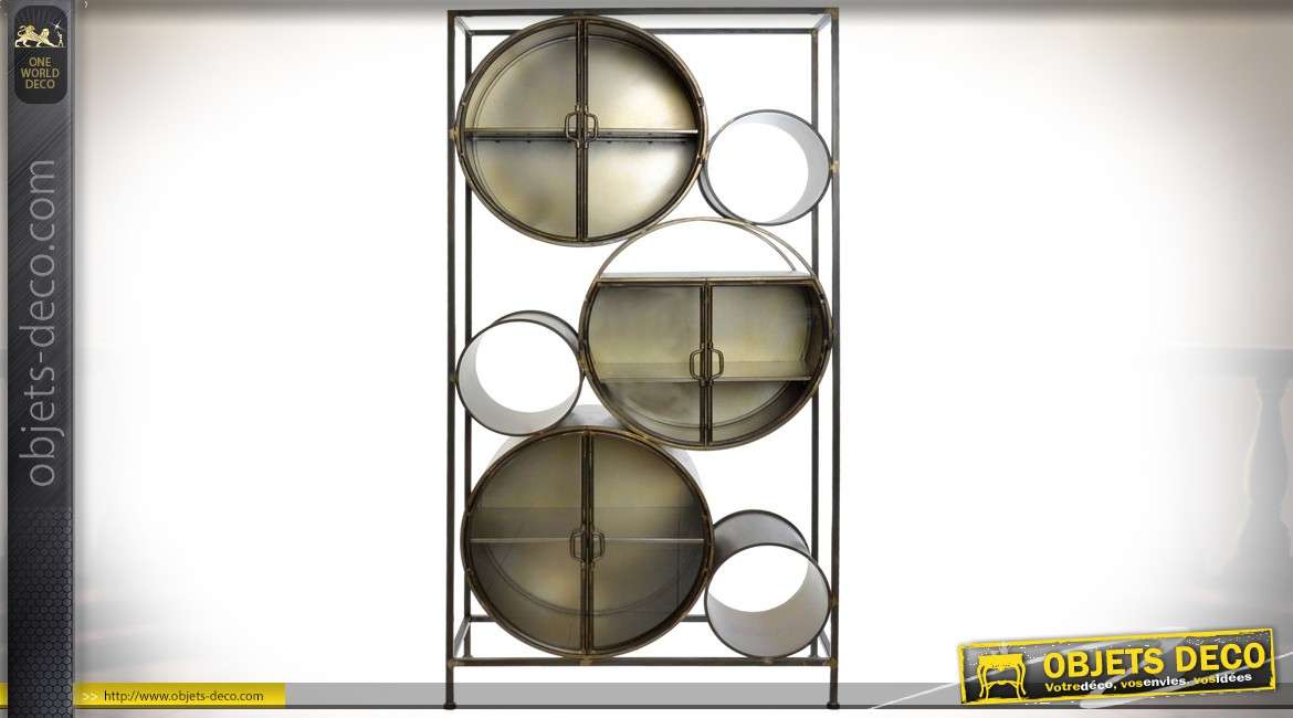 Meuble vitrine original inspiration rétro et industrielle formes cylindriques 181 cm