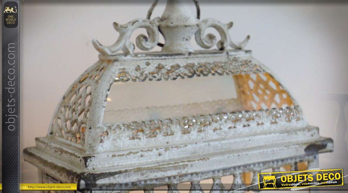 Grande lanterne rectangulaire rétro et romantique en métal gris antique 50 cm