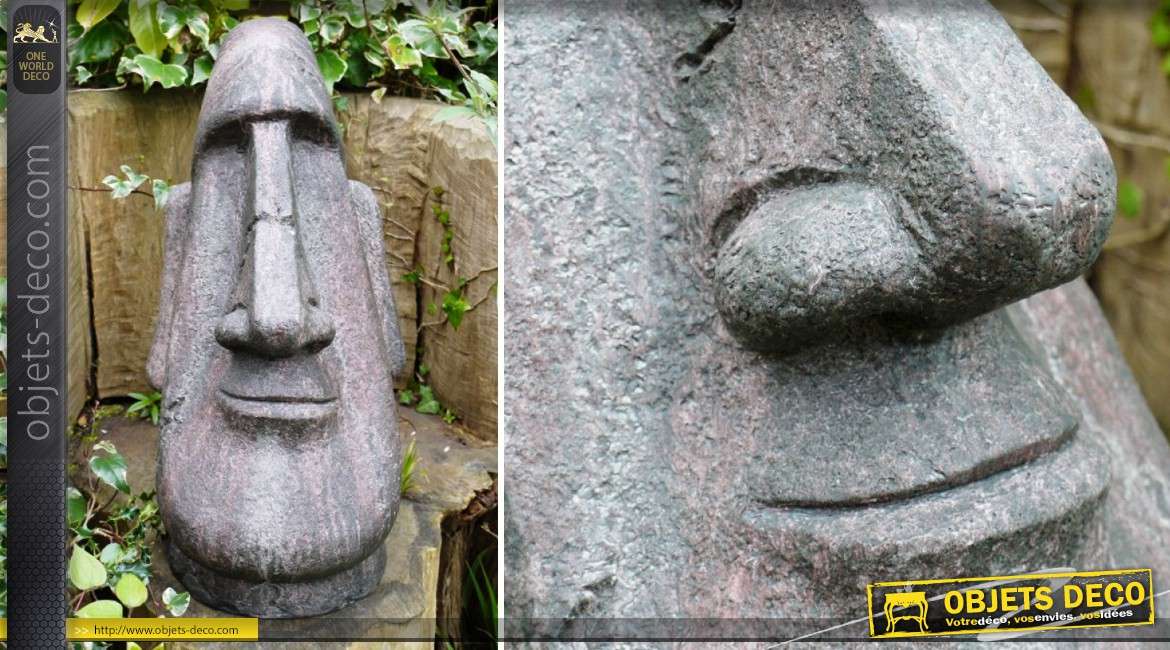 Statue tête Moaï géant de l'île de Pâque en pierre reconstituée 63 cm