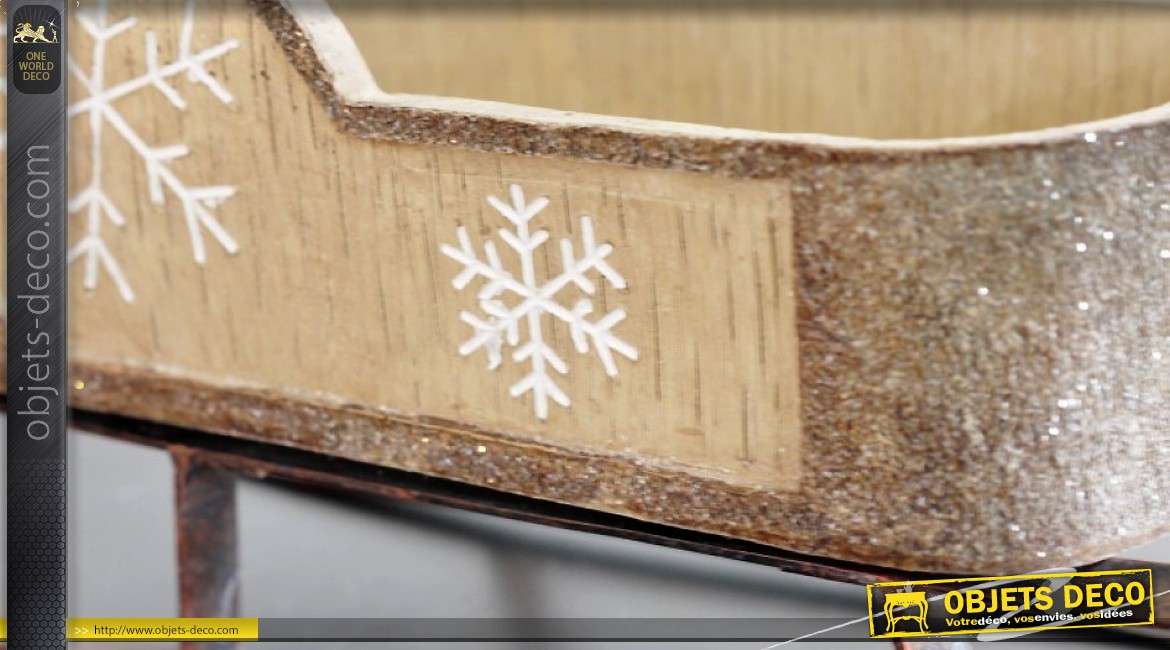 Traineau décoration de Noël en bois et métal 30 cm