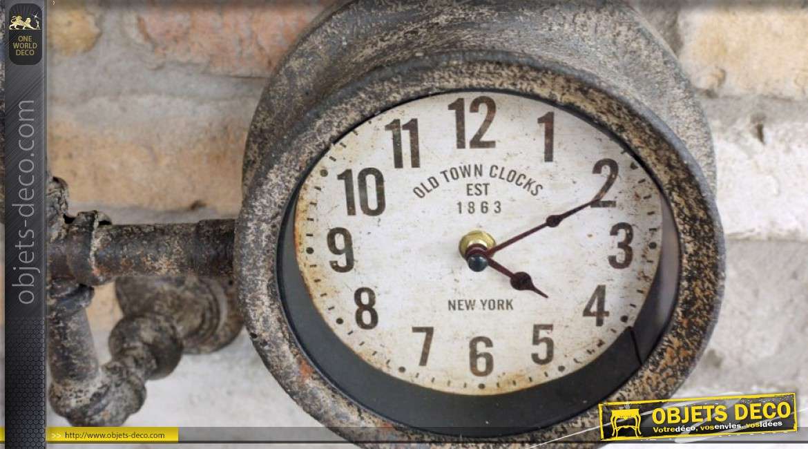 Horloge à 3 cadrans façon compteurs d'ancienne installation de plomberie 68 cm
