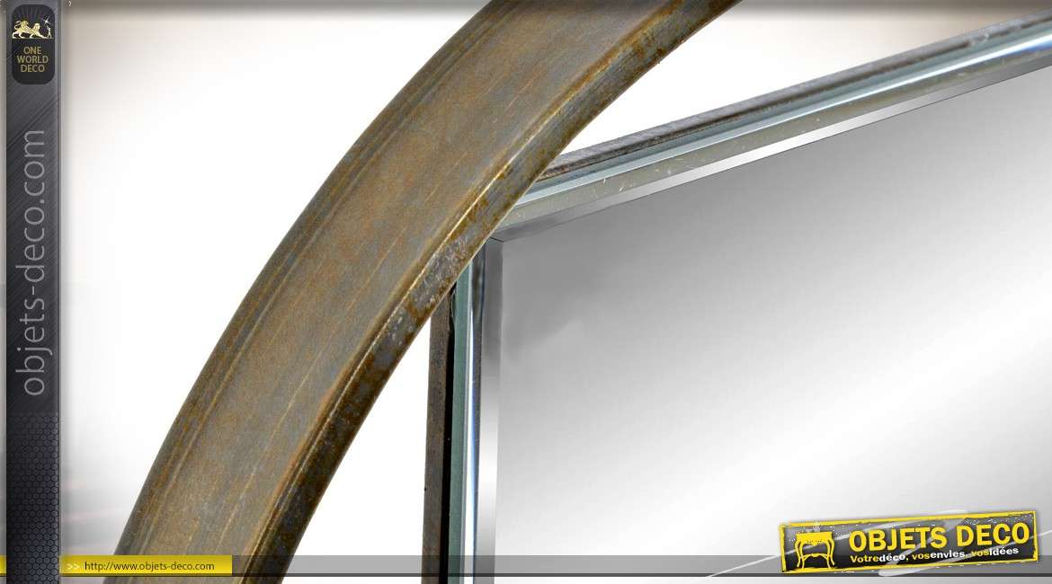 Miroir de table rétro et design métal argenté et bronze doré vieilli 31 cm