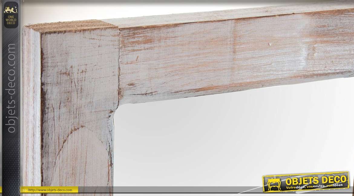 Paravent à 3 volets effet fenêtré en bois finition blanc à l'ancienne 180 cm