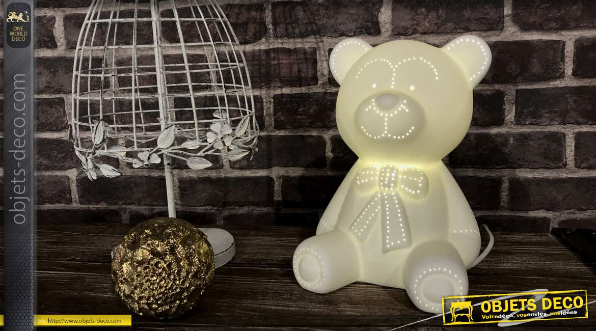 Lampe blanche éclairage LED en forme d'ourson pour chambre d'enfant
