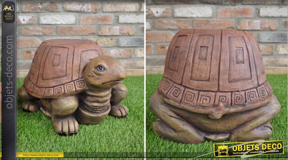Pouf / tabouret original en forme de tortue imitation bois 45 cm