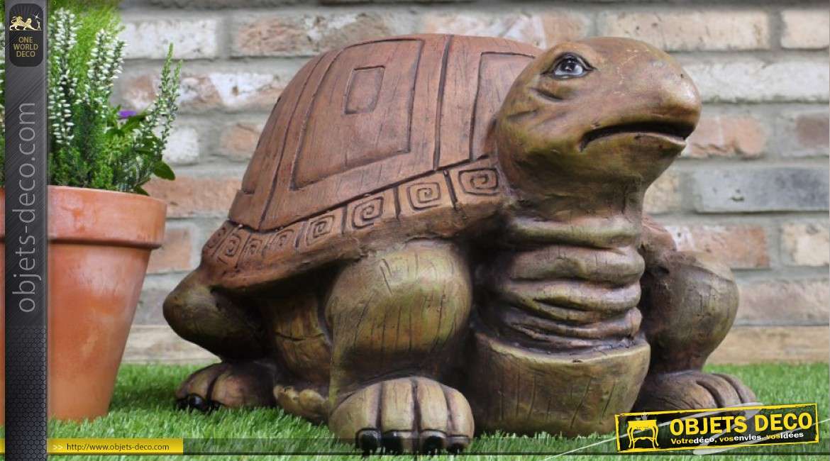Pouf / tabouret original en forme de tortue imitation bois 45 cm