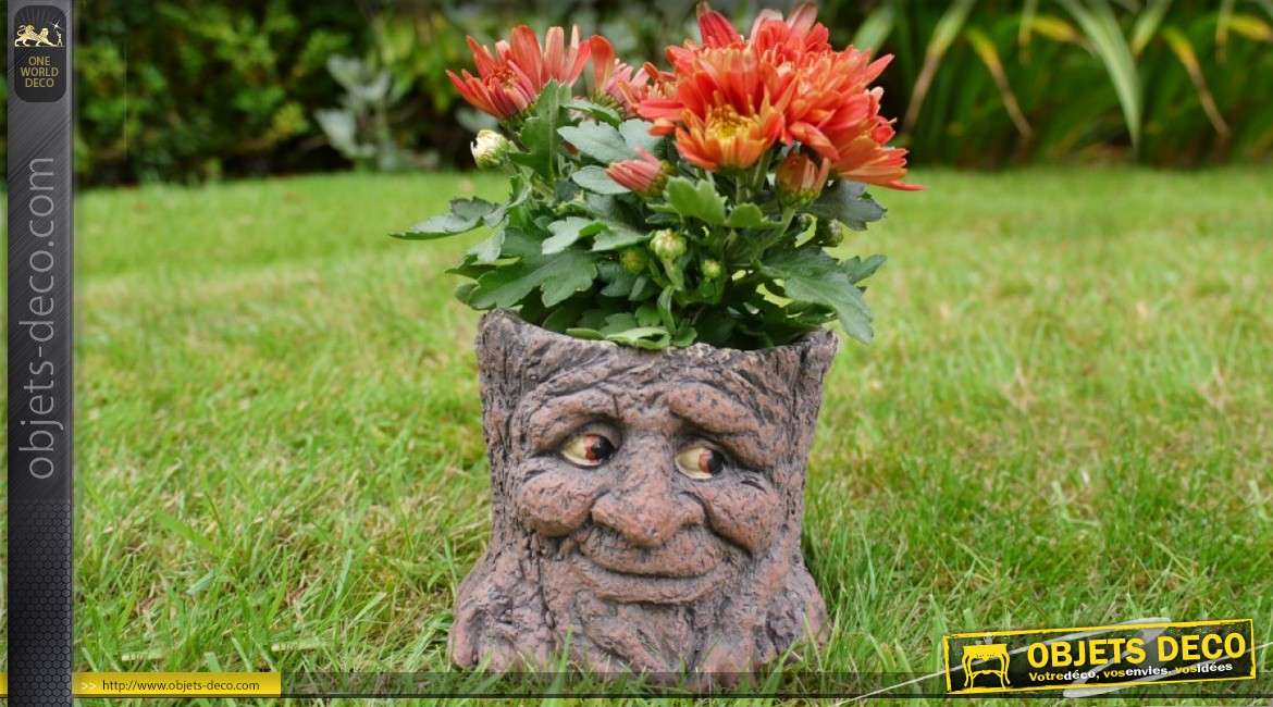 Pot de fleur jardinière en forme de souche d'abre personnage conte d'autrefois