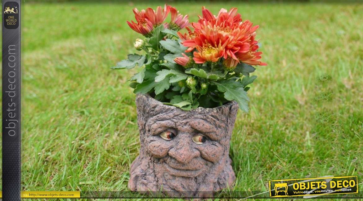 Pot de fleur jardinière en forme de souche d'abre personnage conte d'autrefois