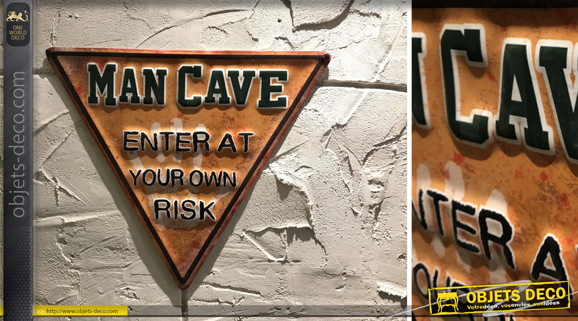 Plaque murale : Homme des cavernes, entrez à vos risques, 40cm