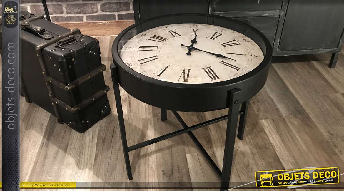 Mini table basse horloge rétro en métal noir mat 40 cm