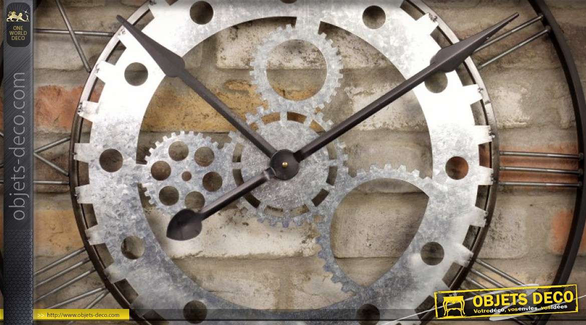Horloge murale industrielle noir et argent Ø 73 cm