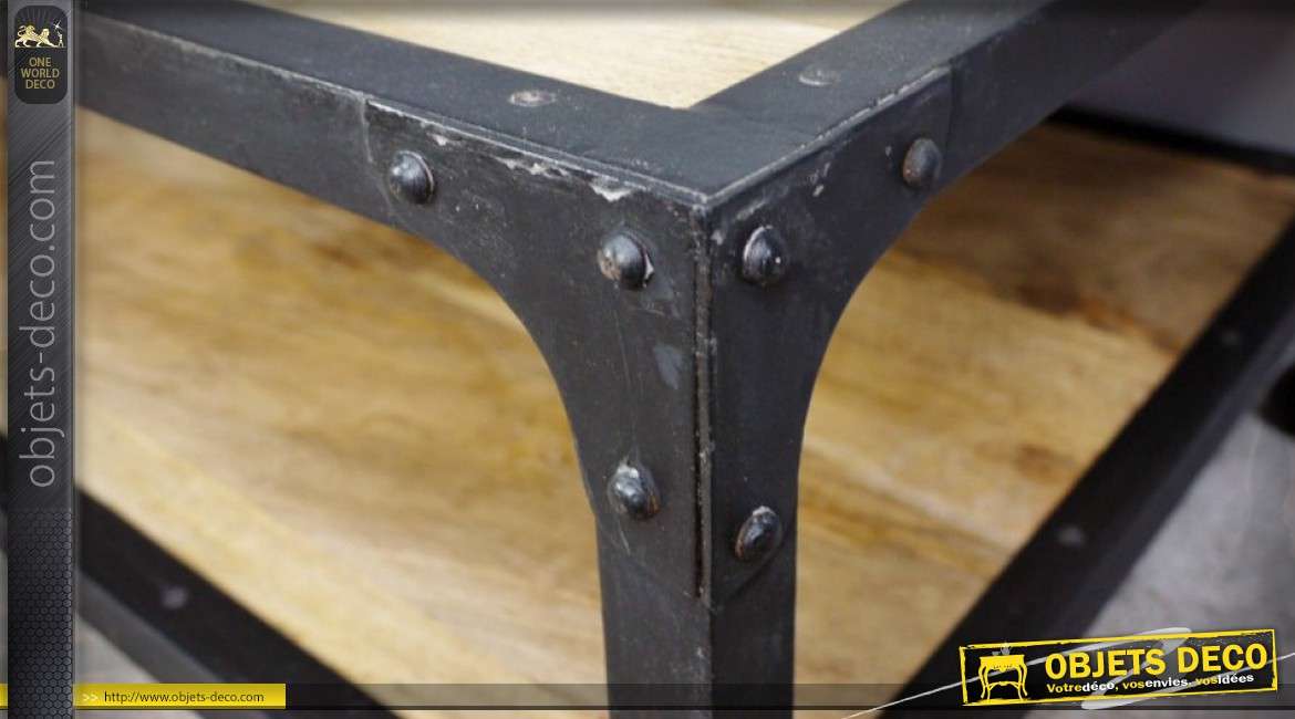 Table basse syle indus à deux plateaux en bois et métal 123 x 72 cm