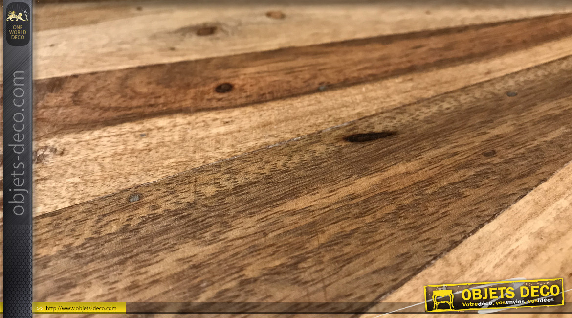 Table basse en bois ronde effet rayonnement naturel et pieds en acier Ø 61 cm