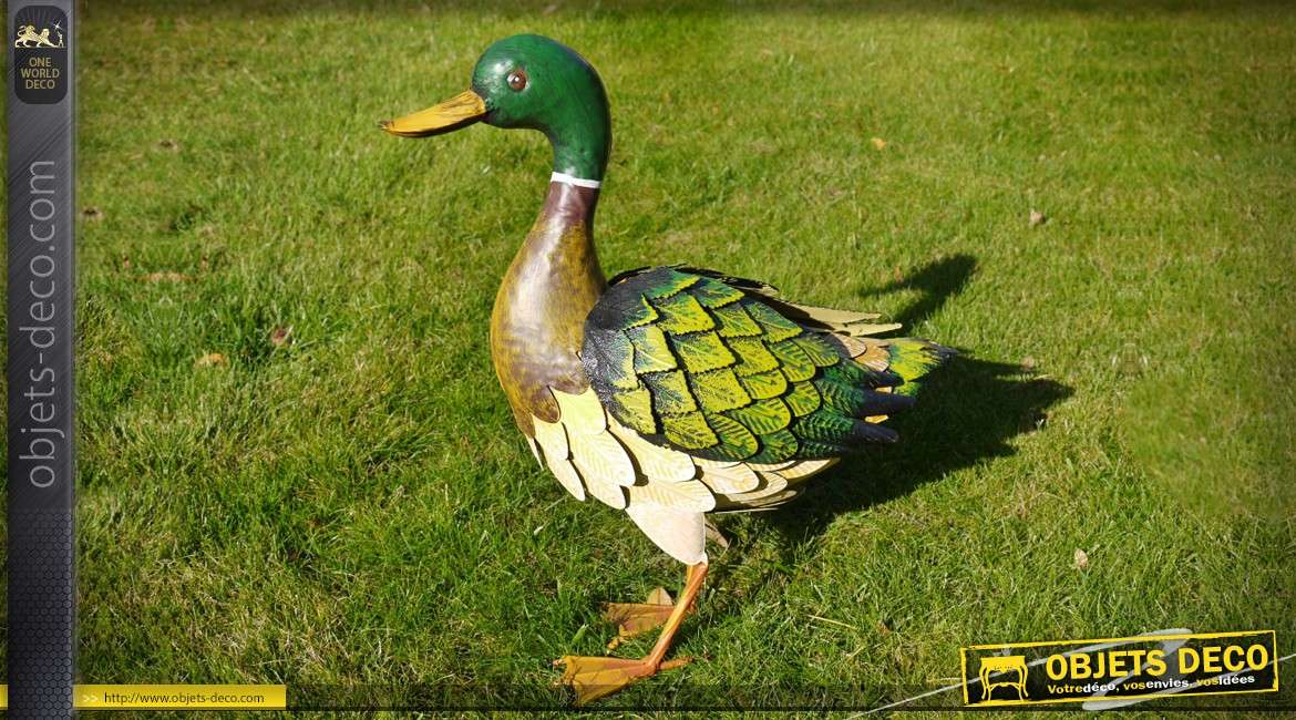 Animal décoratif en métal : grand canard colvert 41 cm