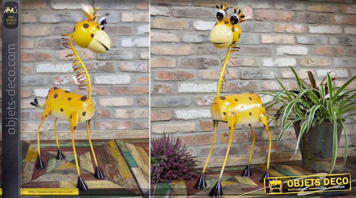 Animal décoratif stylisé en métal peint : la girafe 79 cm