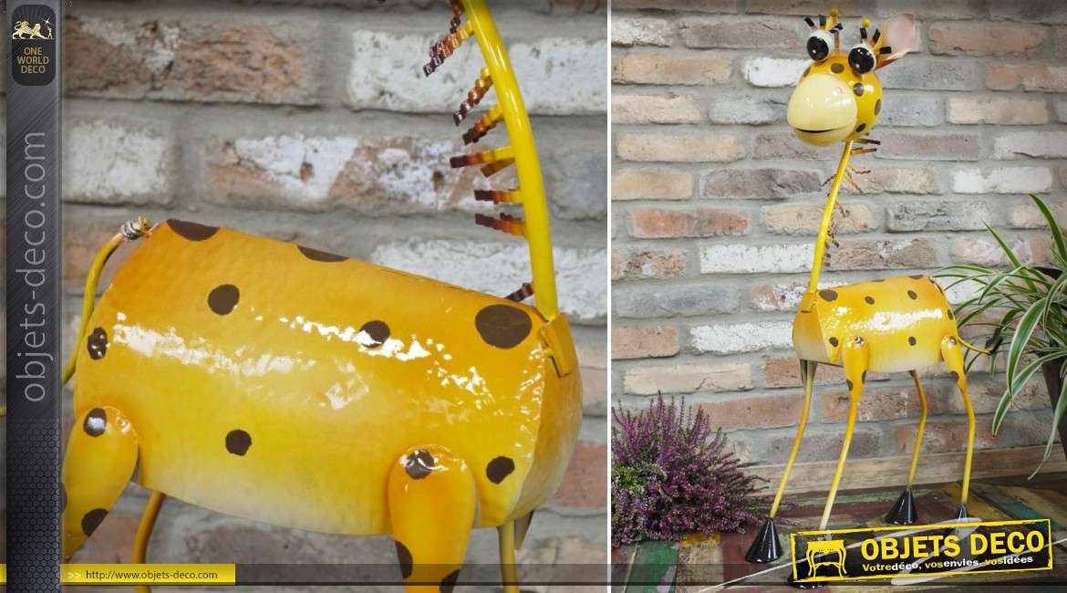 Animal décoratif stylisé en métal peint : la girafe 79 cm
