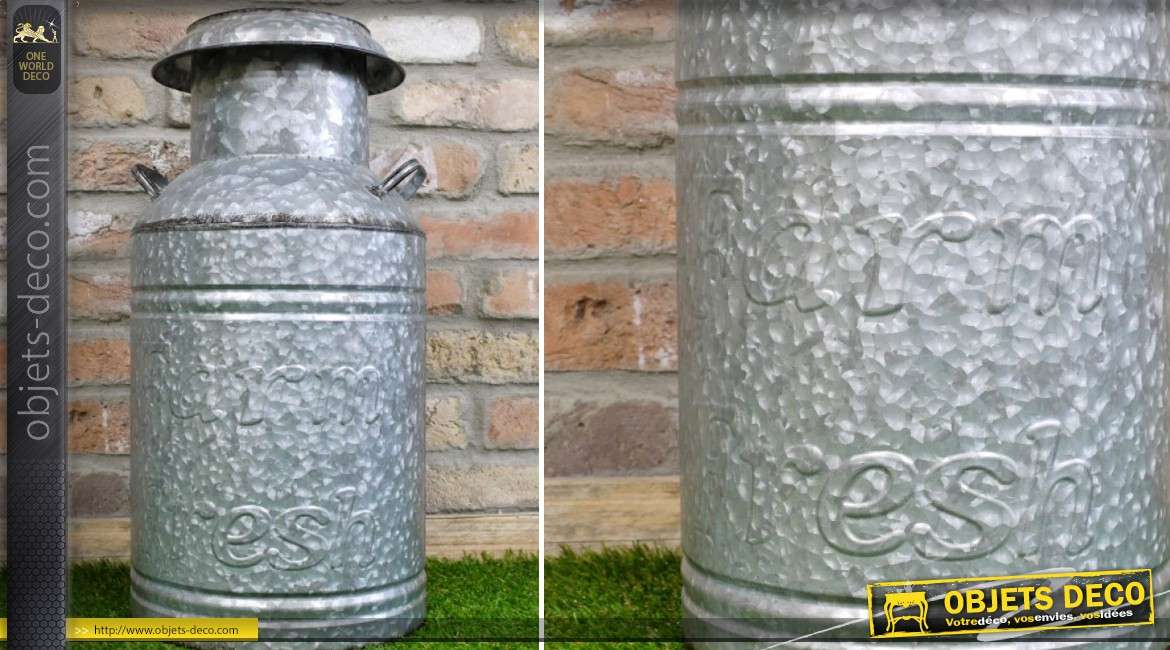 Grand et ancien pot à lait en zinc vieilli style rétro 58 cm