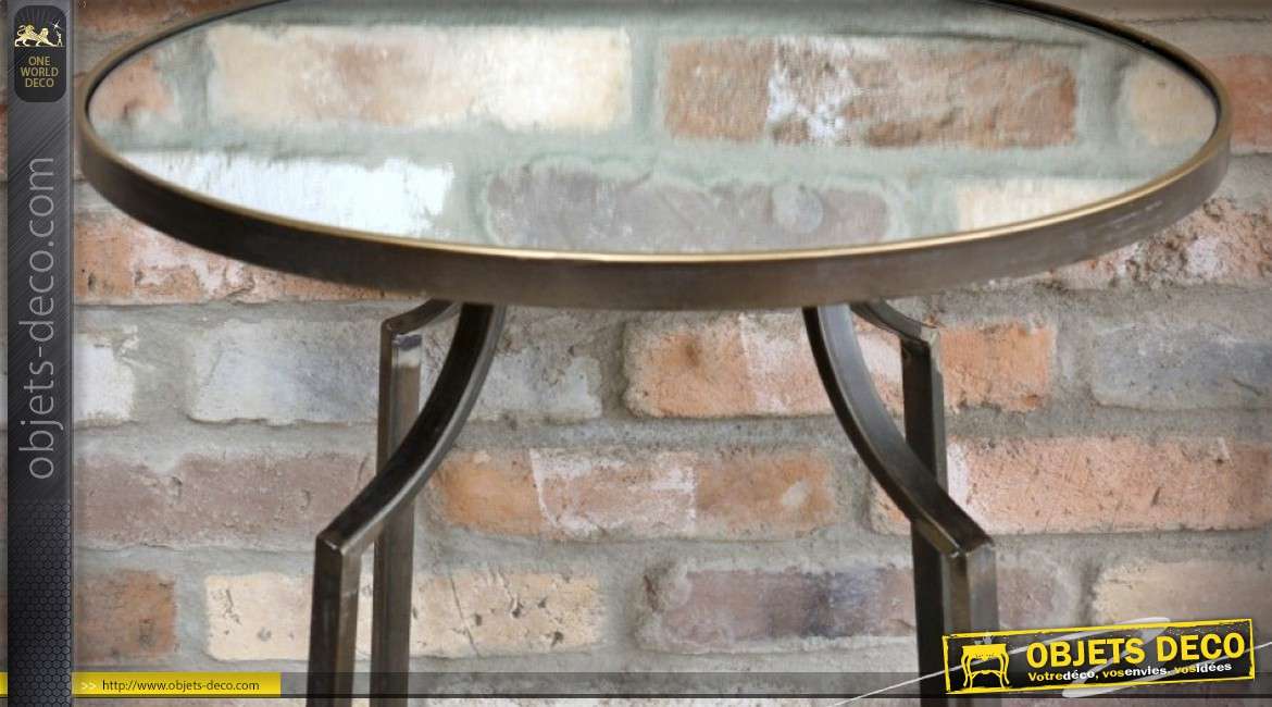 Table bout de canapé ronde en métal doré avec plateau en miroir 62 cm