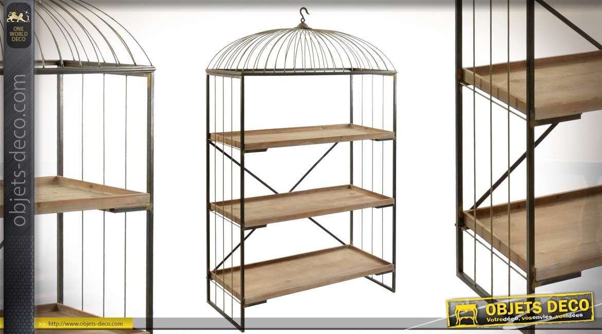 Etagère en bois et métal en forme de grande cage à oiseaux 176cm