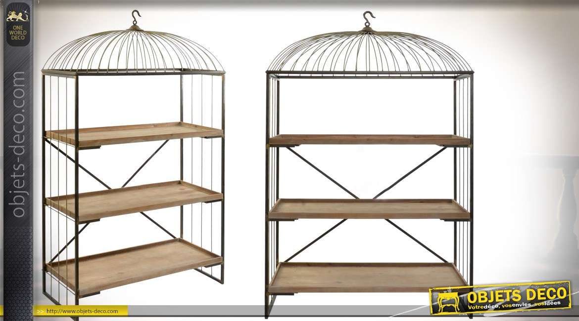Etagère en bois et métal en forme de grande cage à oiseaux 176cm
