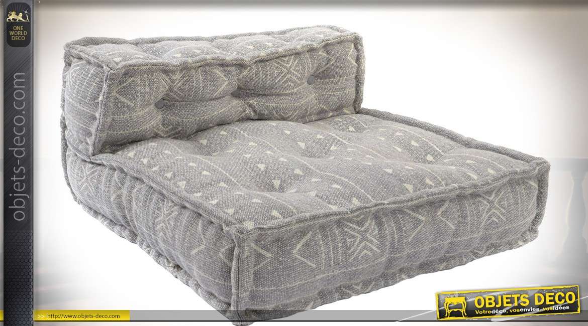 Canapé ras de sol en tissu coloris gris clair style boho 80 cm