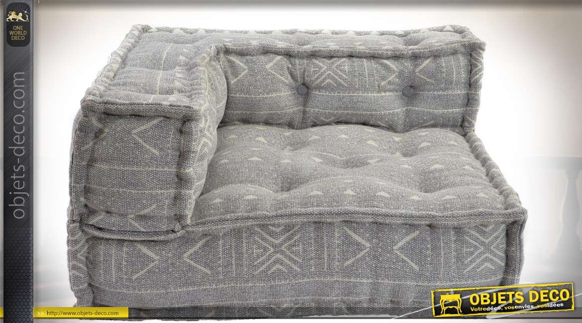 Canapé d'angle ras de sol en tissu coloris gris clair style boho 80 cm