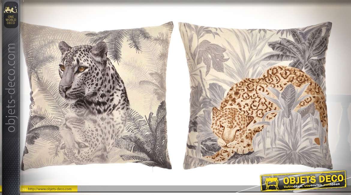 Duo de coussins 40 x 40 cm illustrations panthère et léopard