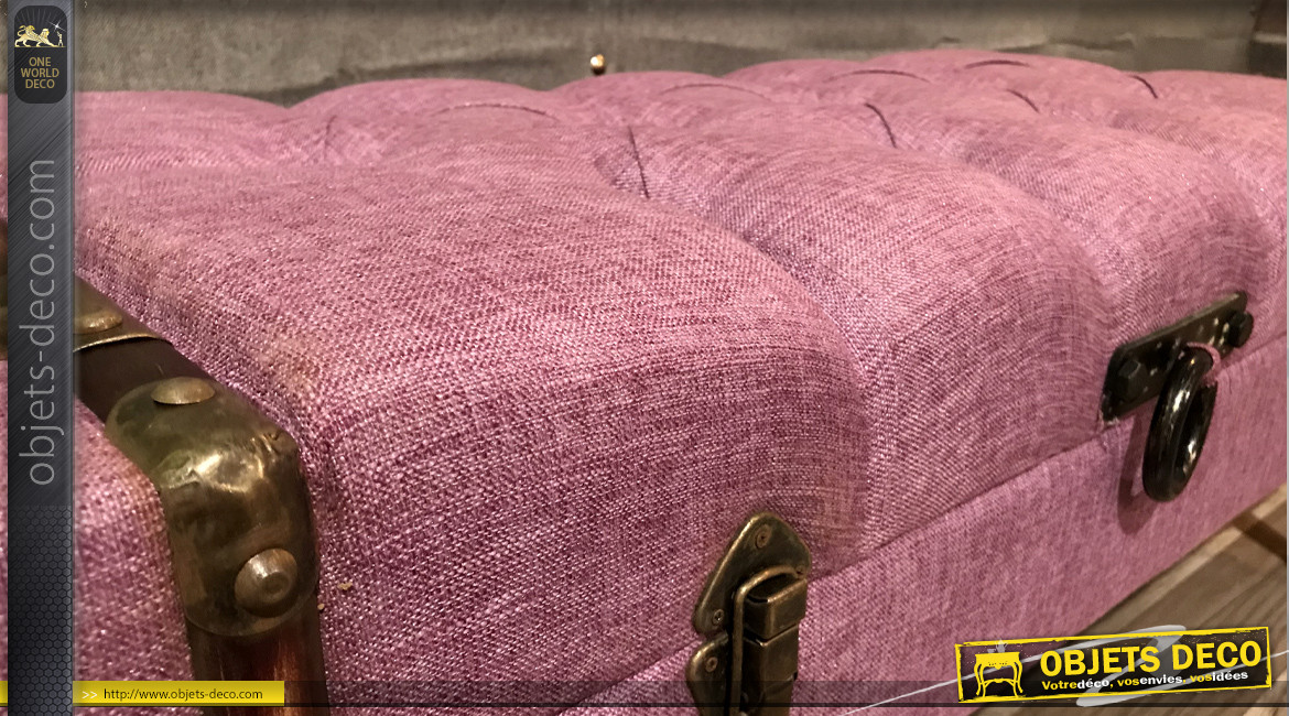 Bout de lit banquette-coffre en tissu capitonné coloris lilas