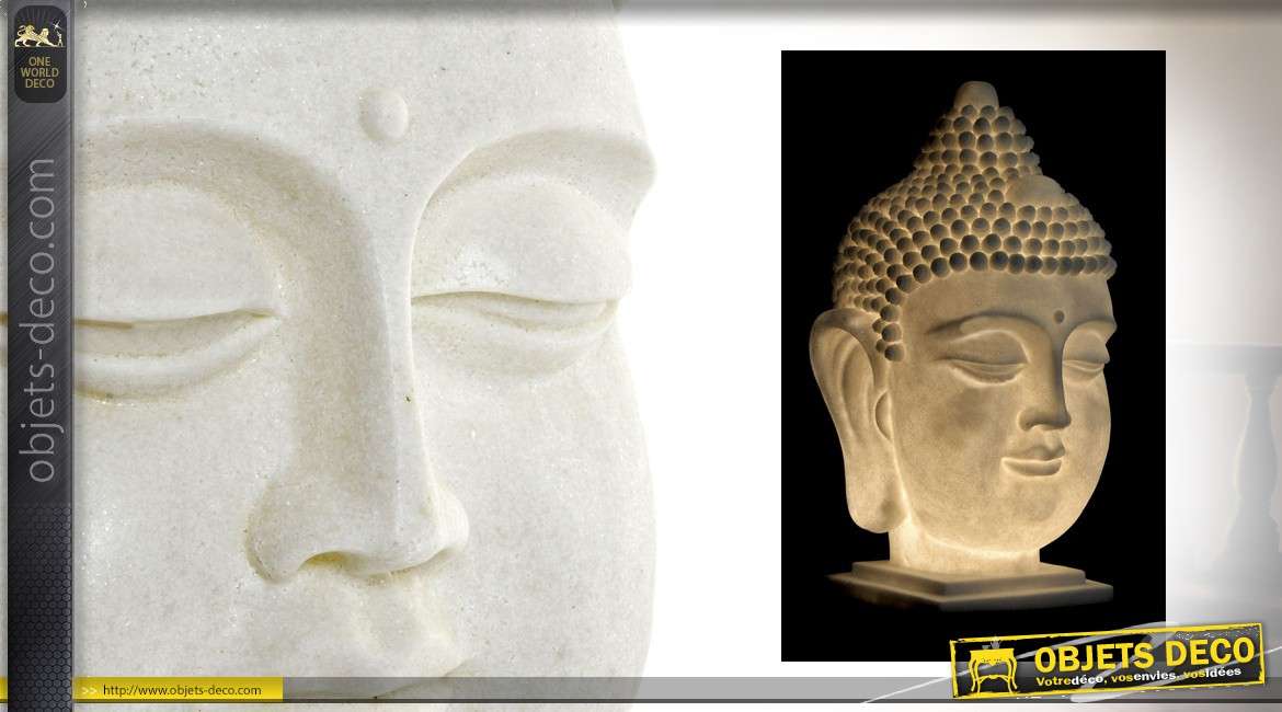 Tête de bouddha lumineuse immitation pierre en résine 48cm