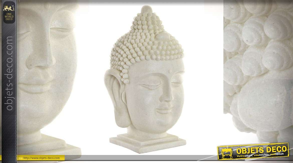 Tête de bouddha lumineuse immitation pierre en résine 48cm