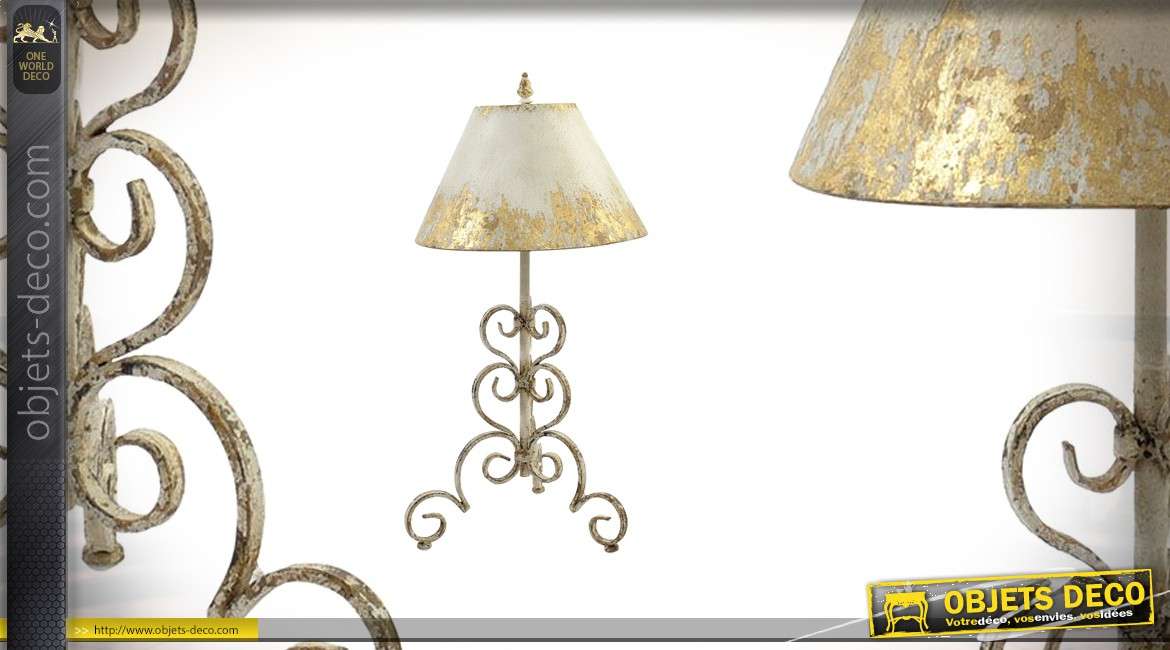 Lampe de table en métal effet vieilli style candélabre finition dorée 77cm