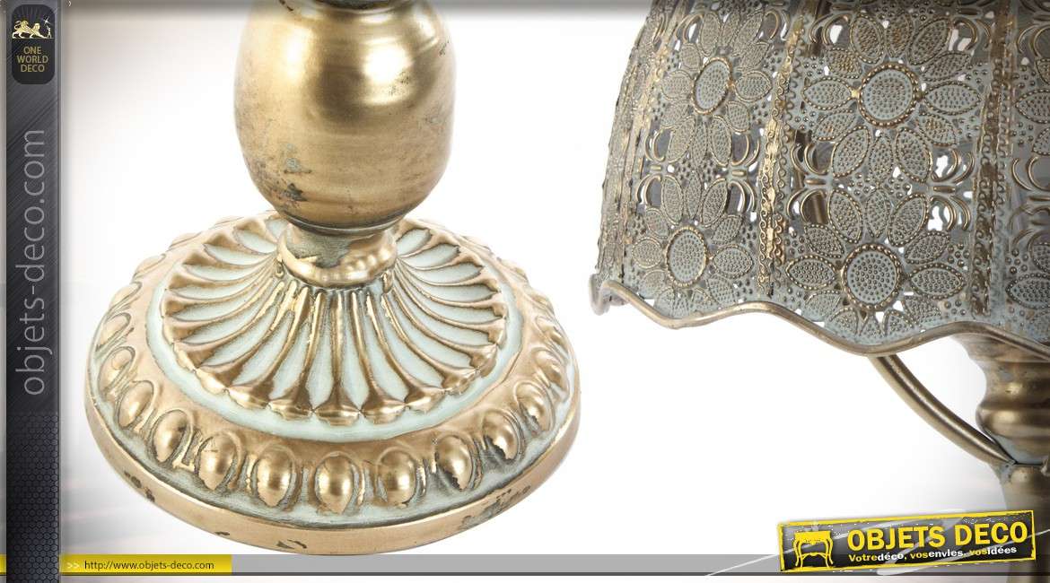 Lampe de table en métal de style oriental moucharabieh vieux doré
