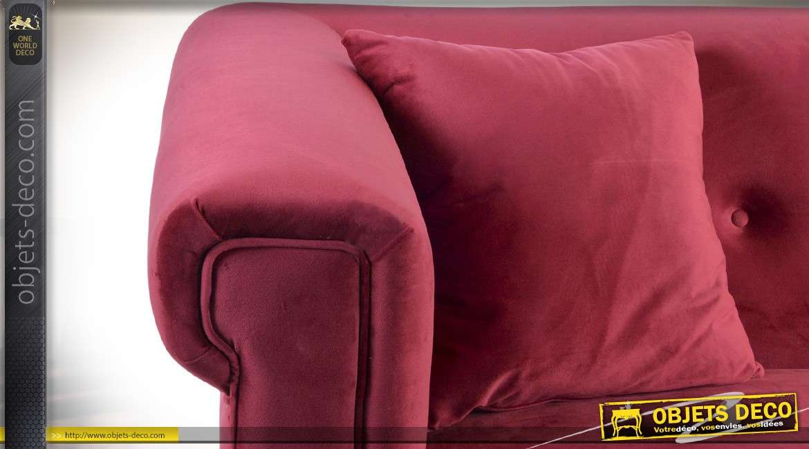 Canapé contemporain design tissu pourpre piètement métal doré 189 cm