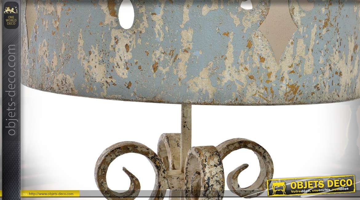 Grande lampe de style récup' et brocante en métal aspect vieilli 87,5 cm