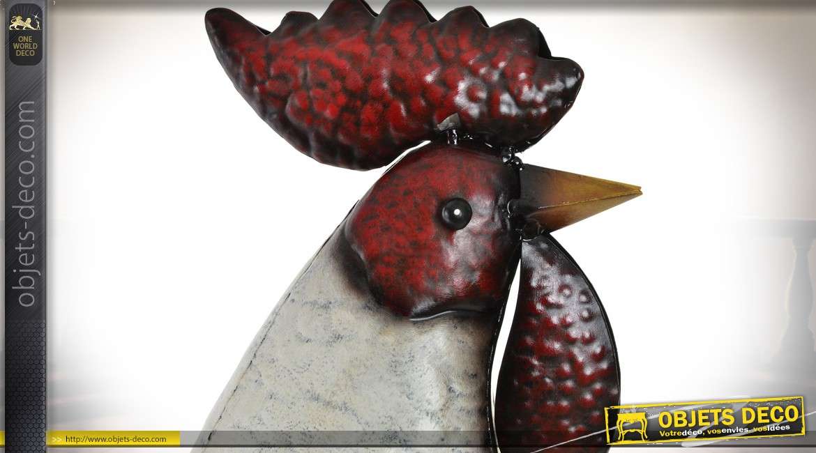 Coq décoratif en métal plumage stylisé multicolore 74 cm