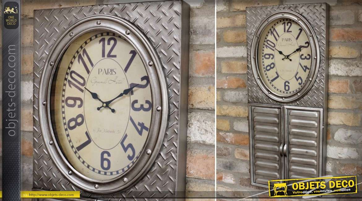 Horloge murale de style industriel et rétro avec armoire à clés 84 cm