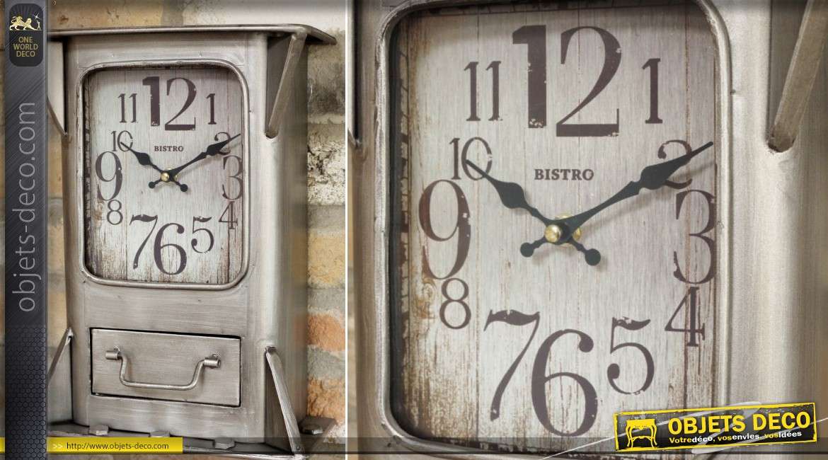 Horloge rétro et industrielle en métal gris argenté 35 cm
