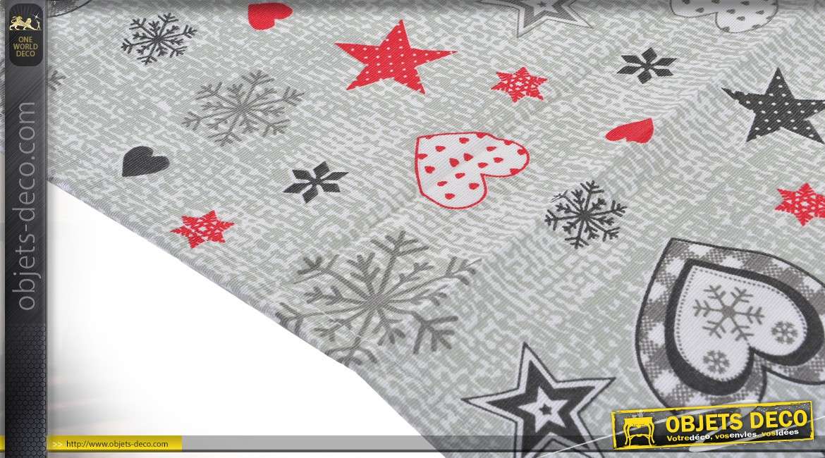 Chemin de table en coton gris clair avec motifs sur le thème de Noël 150 cm