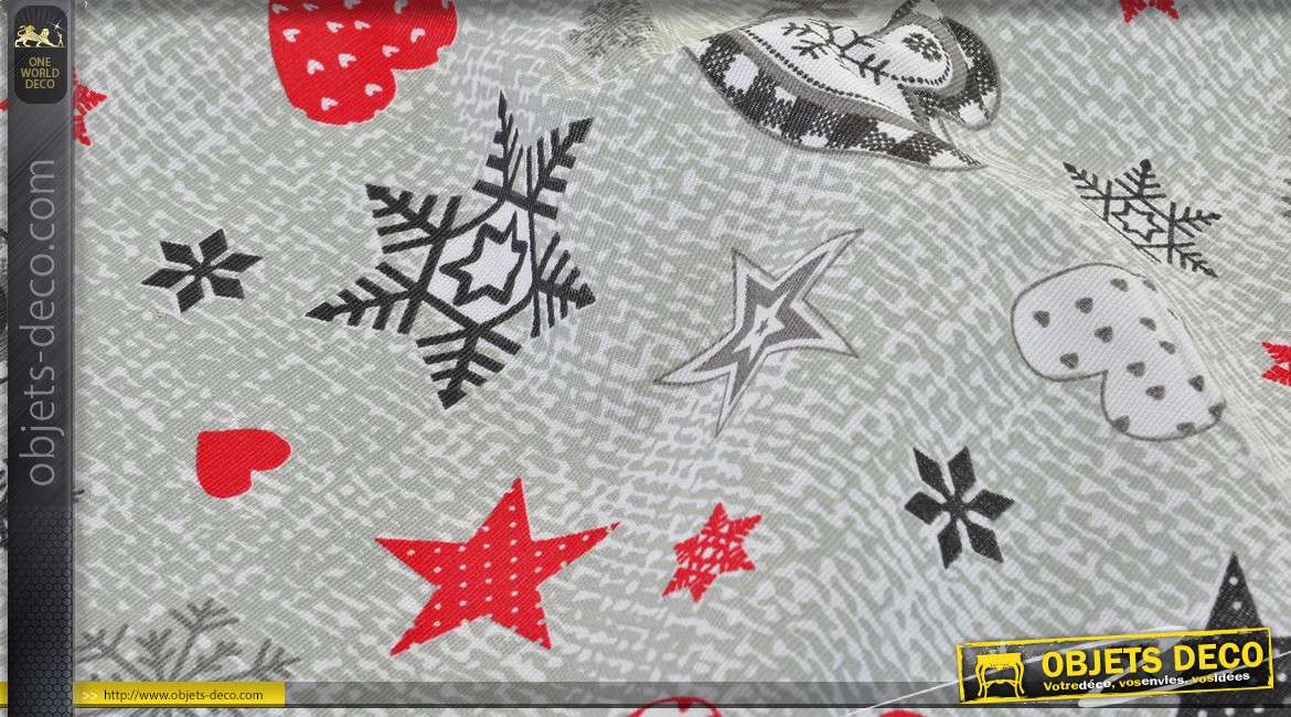 Chemin de table en coton gris clair avec motifs sur le thème de Noël 150 cm