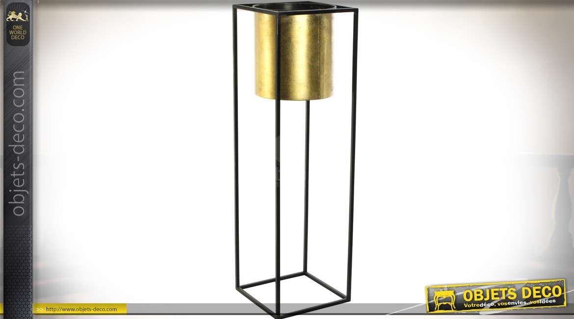 Support design en métal noir et doré pour pot de fleurs 85 cm