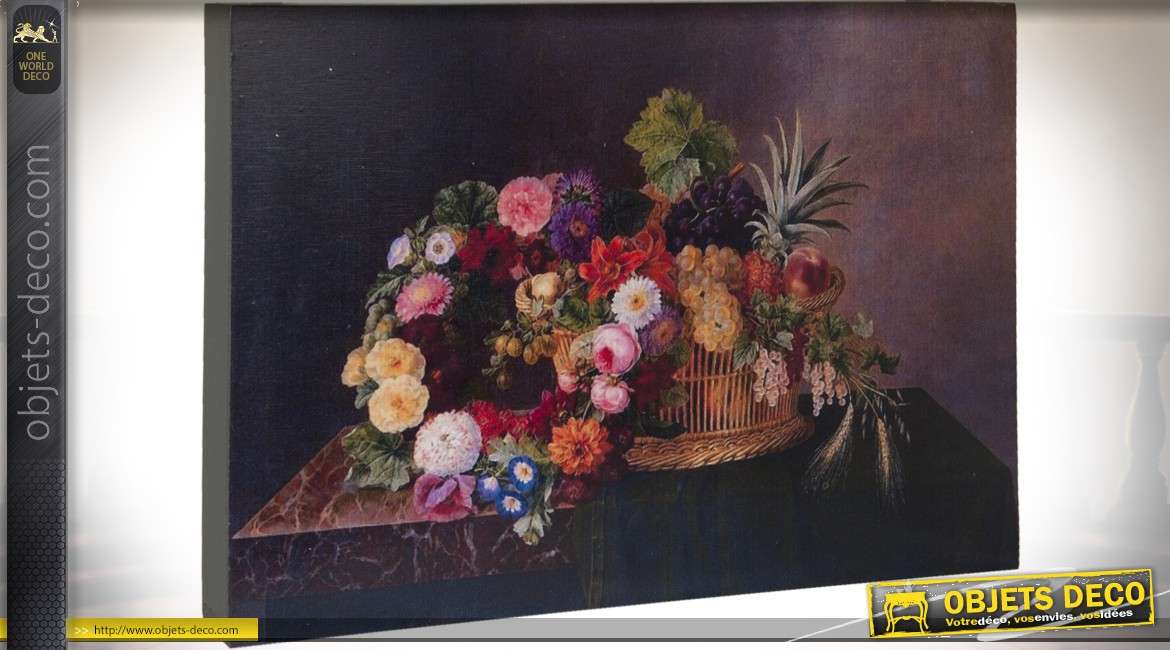Reproduction peinture sur bois bouquet de fleurs 30 x 22 cm